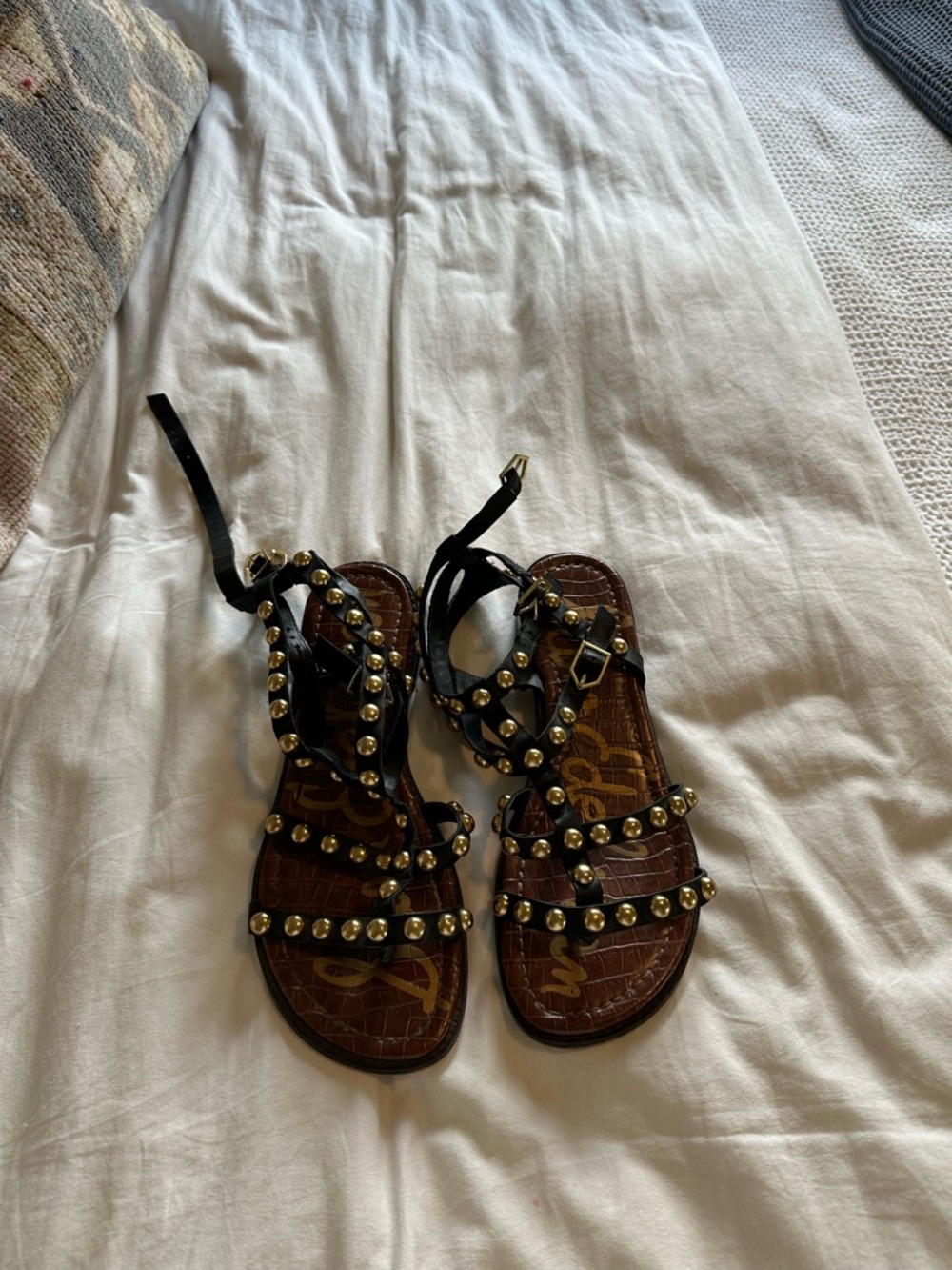 Sam Edelman Black Gladiator Sandals with Gold Studs